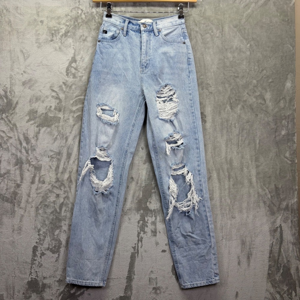 KanCan Ultra High Rise 90's Light Wash Ripped Denim KC7867L Size 1/24 Grunge